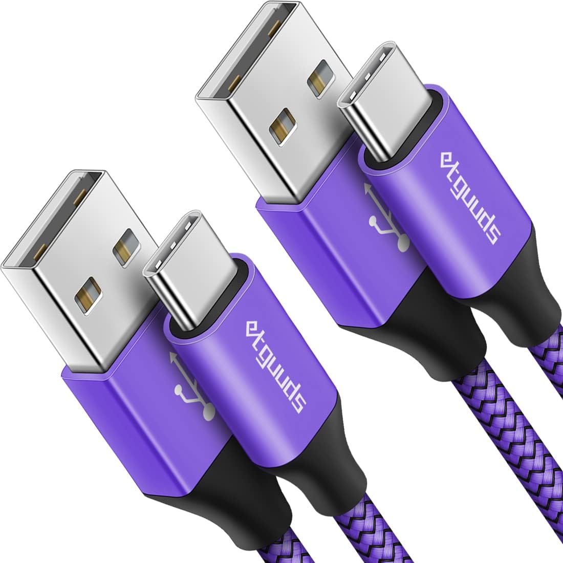 etguuds 6ft USB A to USB C Cable 3A Fast Charging, 2-Pack USB A to USB Type C Charger Cord for iPhone 16 15 Pro/Pro Max/Plus, for Samsung Galaxy S24 S23 S22 S21 S20 S10 A55 A54 Flip Note, Moto, Purple