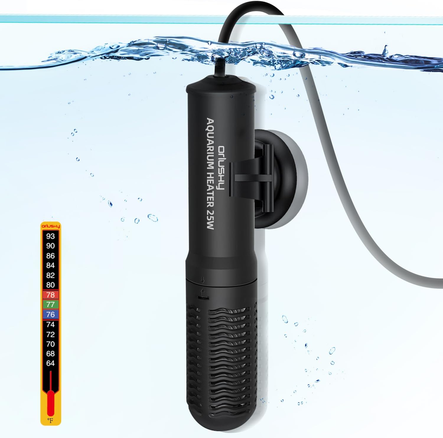 Orlushy 25W Small Submersible Aquarium Heater, Constant Temperature Betta Fish Tank Heater of 78℉for 1-6 Gallons Freshwater & Saltwater Tanks