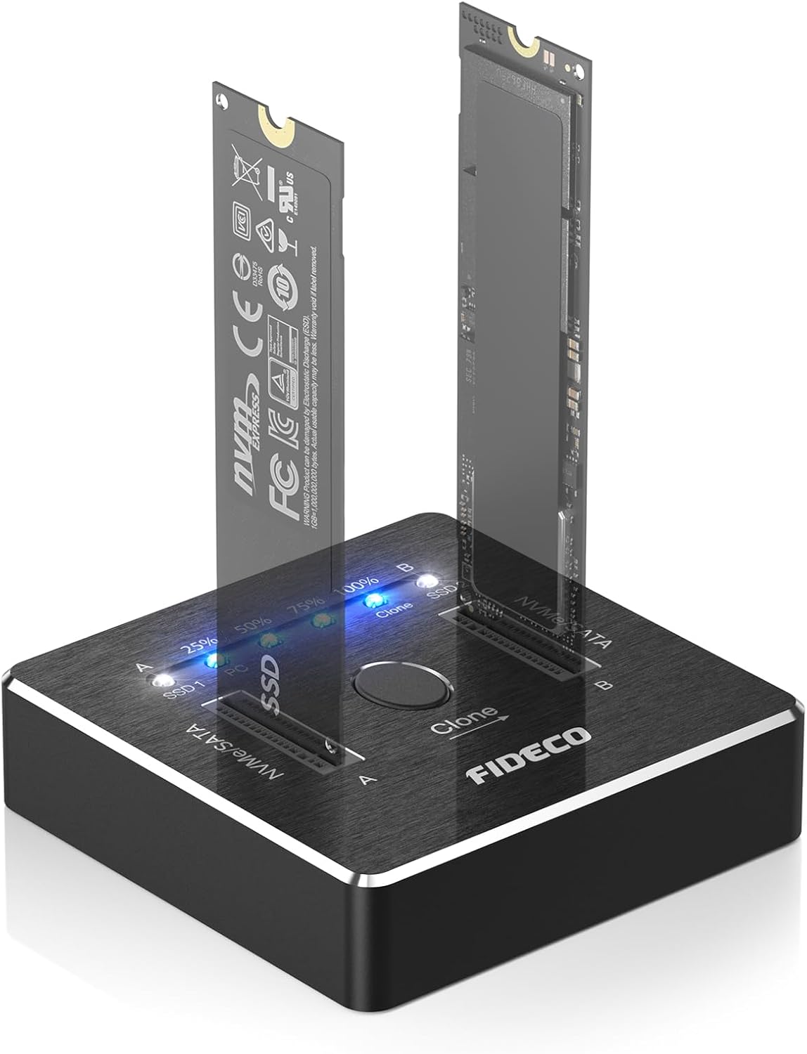 FIDECO M.2 NVMe SATA SSD Cloner Dock, USB 3.2 Gen 2 X 2, 20Gbps Dual NVMe SATA SSD Enclosure, M.2 Duplicator Cloner, Support Offline Clone, UASP and Trim, Aluminum Design