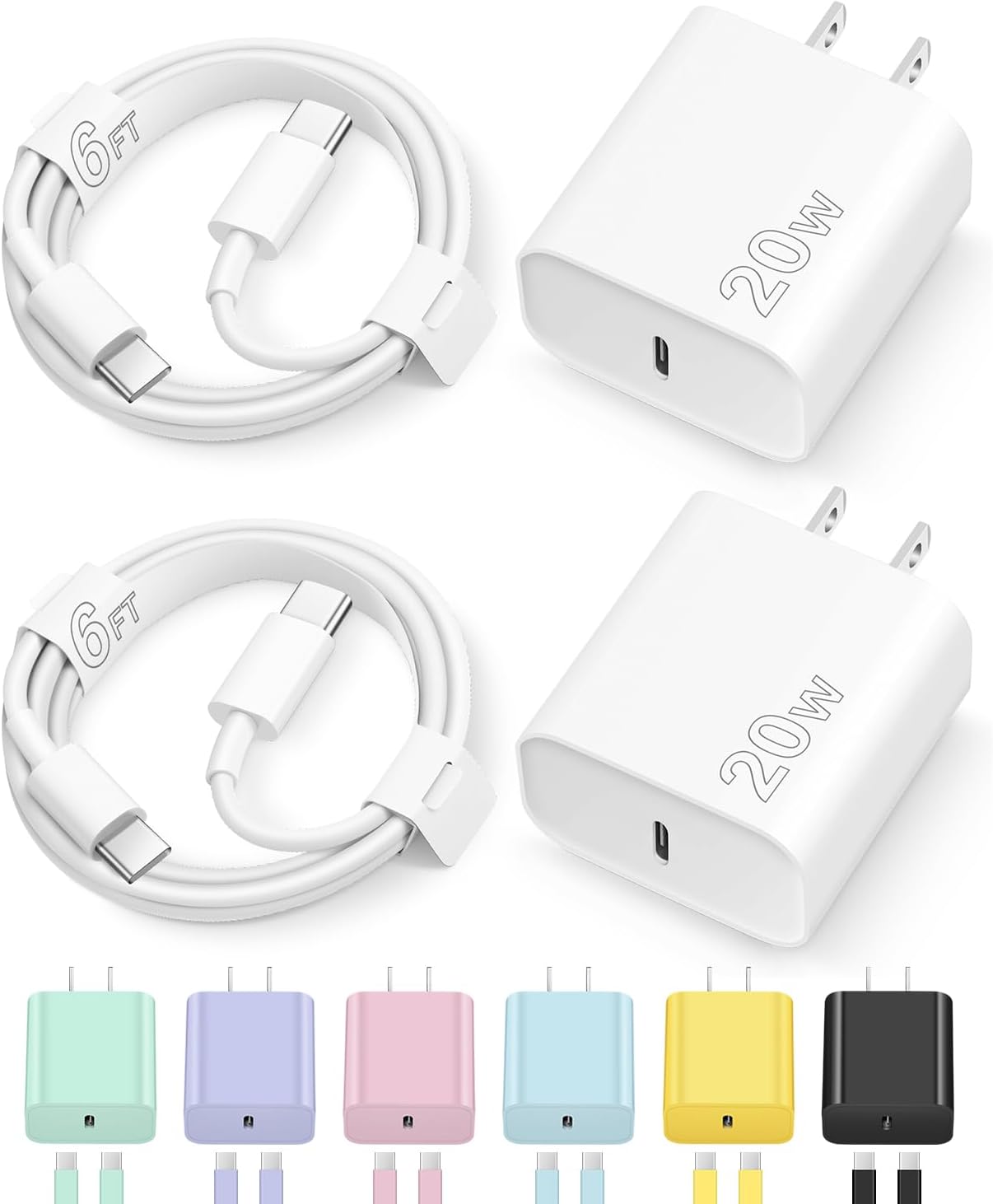 iPhone 16 15 Charger Fast Charging Type C Charger USB C Charger Block iPhone 16 Charger with 2 Pack 6FT Cable for iPhone 16/16 Plus/16 Pro/16 Pro Max/iPhone 15/15 Pro Max/iPad Pro/AirPods