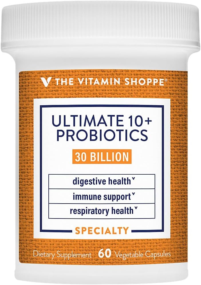 Ultimate 10+ Probiotics, 30 Billion CFUs for Digestive Health, Immune Support and Respiratory Health (60 Vegetable Capsules) by the Vitamin Shoppe