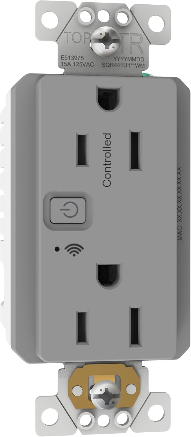 Square D by Schneider Electric X Series 15A 125V Wi-Fi Energy Monitoring Socket Outlet, Tamper Resistant, Needs Neutral Wire, Matter Certified, Compatible with Alexa, Google Home, Apple Home, Grey