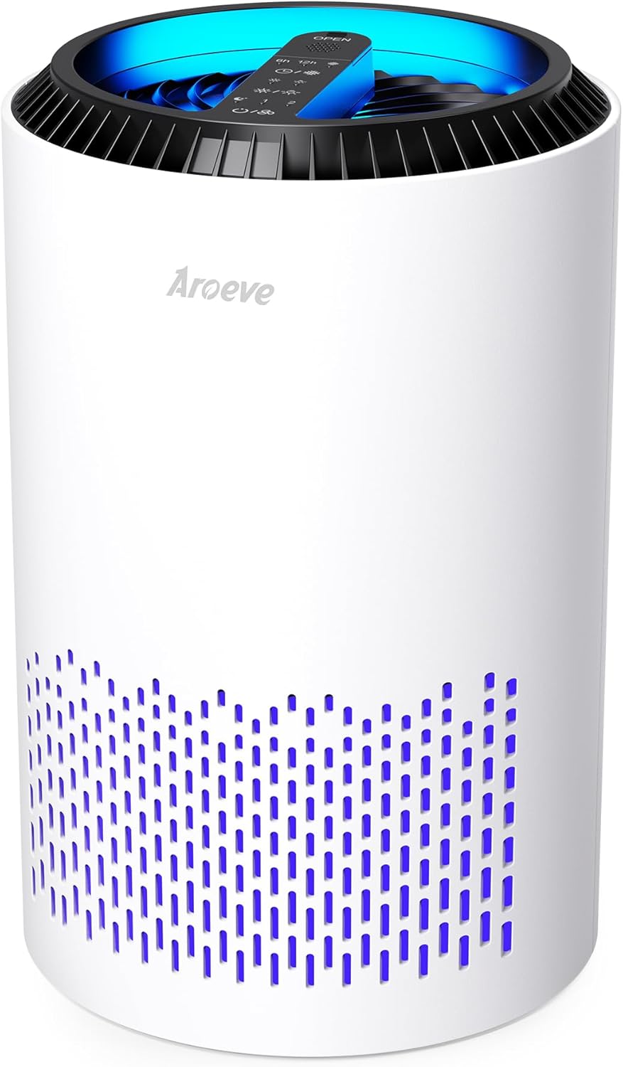 AROEVE Air Purifiers for Bedroom Home, Air Purifier Air Cleaner For Smoke Pollen Dander Hair Smell Portable Air Purifier with Sleep Mode Speed Control For Bedroom Office Living Room, MK01- White