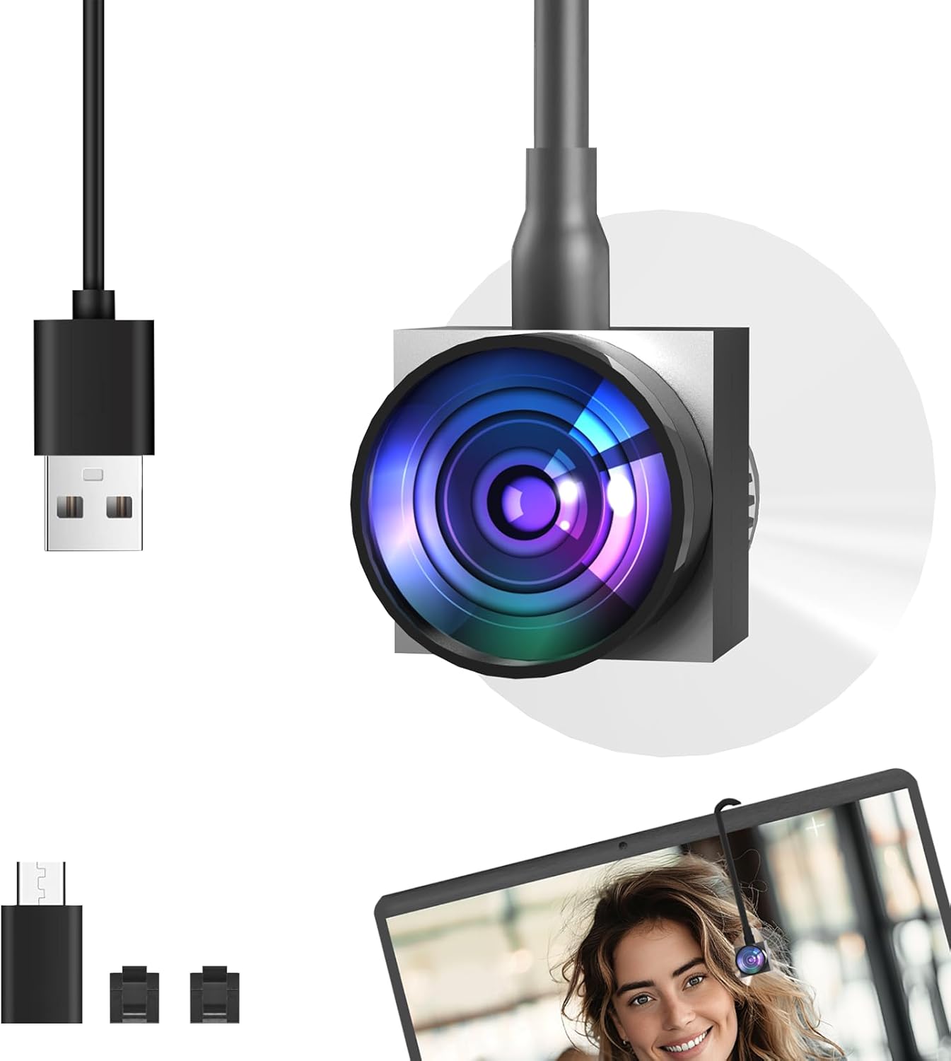 Eye Contact Webcam 1080P FHD, Auto Focus Center Camera with Noise-Cancelling Mic, Middle-Screen Mounted Webcam for PC/Laptop, Plug & Play USB Webcam for Zoom/Teams/Streaming