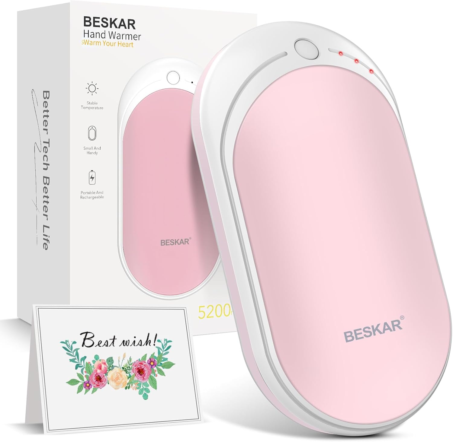 BESKAR Rechargeable Hand Warmer – 2 Pack Bundle Deals – Blue & Pink