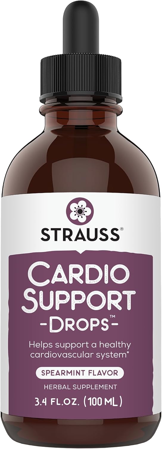 Strauss Naturals Cardio Support Drops – Natural Herbal Heart Health Supplement – Helps Maintain Healthy Cardiovascular System for Men and Women – Vegan & Non-GMO – Spearmint Flavored – 100 ml Bottle