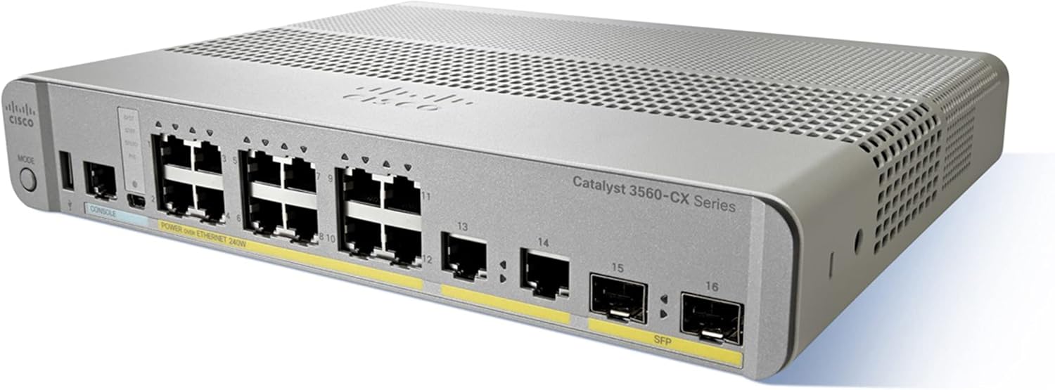 Cisco Catalyst 3560CX-8PC-S Network Switch, 8 Gigabit Ethernet (GbE) Ports, 8 PoE+ Outputs, 240W PoE Budget, 2 1G SFP and 2 1G Copper Uplinks, Enhanced Limited (WS-C3560CX-8PC-S)