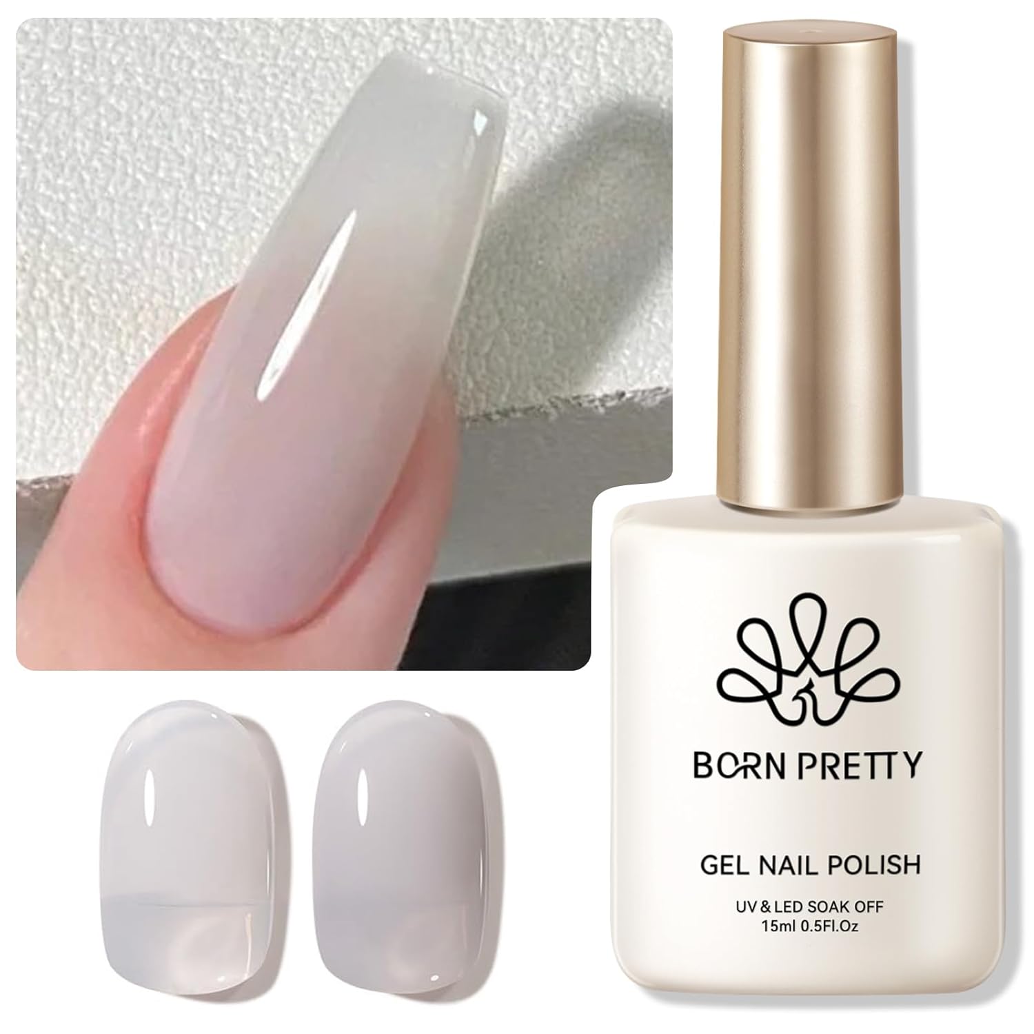 Born Pretty Jelly Gel Nail Polish, Arctic Grey Milky Jelly Gel Nail Polish, Sheer Crystal Transparent Gel Nail Polish Soak Off U v Nail Gel Diy Art for Girls Women 15ml