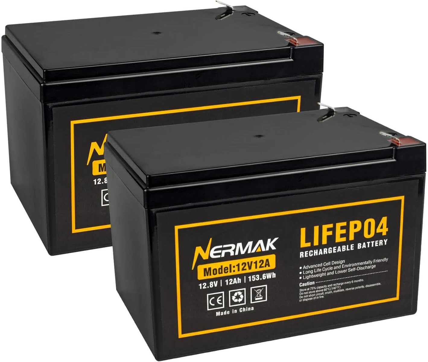 2 Pack 12V 12Ah LiFePO4 Deep Cycle Battery, 2000+ Cycles Lithium Iron Phosphate Rechargeable Battery for Solar Power,UPS,Lighting, Power Wheels, Fish Finder, Scooters and More, Built-in 12A BMS