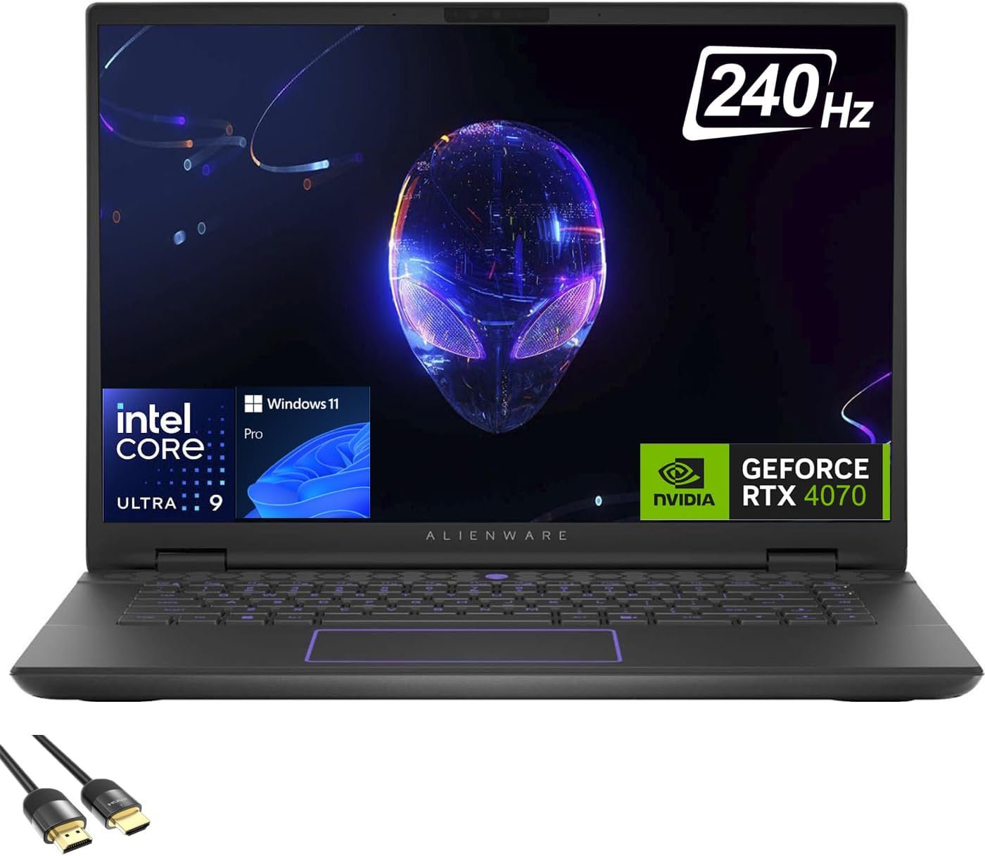 Dell Alienware m16 R2 Gaming Laptop, 16″ QHD+ 240Hz Display, 16-Cores Ultra 9-185H, GeForce RTX 4070, 32GB DDR5, 2TB PCIe 4.0, WiFi 7, RGB Backlit KB, USB-C, BT, HDMI, RJ45, PDG HDMI Cable, Win 11 Pro