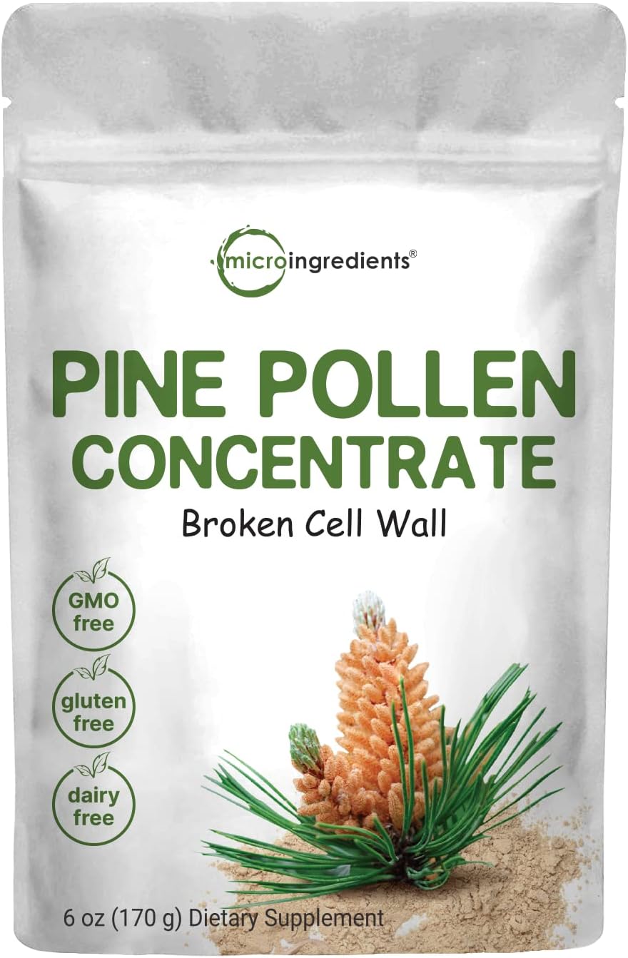 Micro Ingredients Pure Pine Pollen Powder, 6 Ounce, Wild Harvest an Broken Cell Wall, Supports Immune System Health, Boosts Energy, Antioxidant & Androgenic, No GMOs, Vegan Friendly