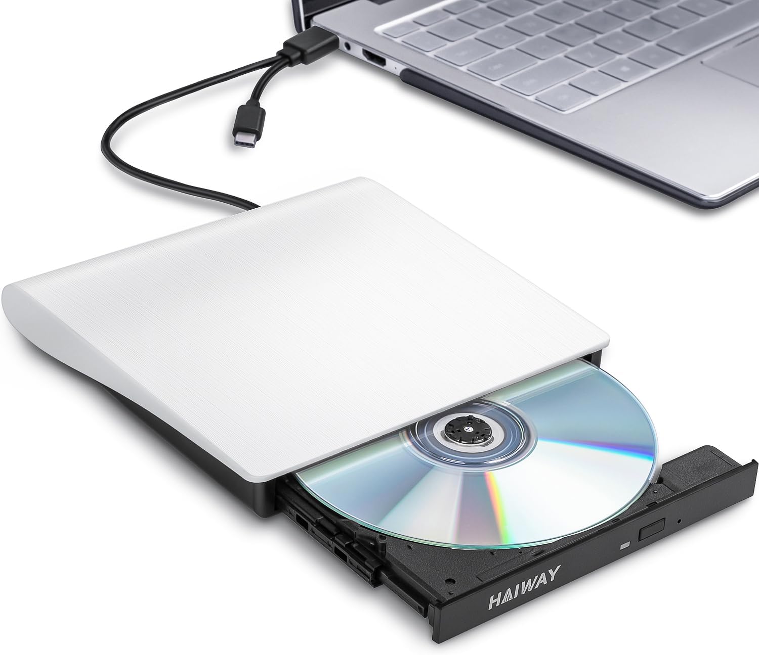 External DVD Drive, USB 3.0 Type-C CD Burner Portable CD DVD +/-RW Optical Drive Slim CD DVD ROM Rewriter CD/DVD Player Writer Reader for Laptop Desktop MacBook PC Windows Linux Mac OS (White)