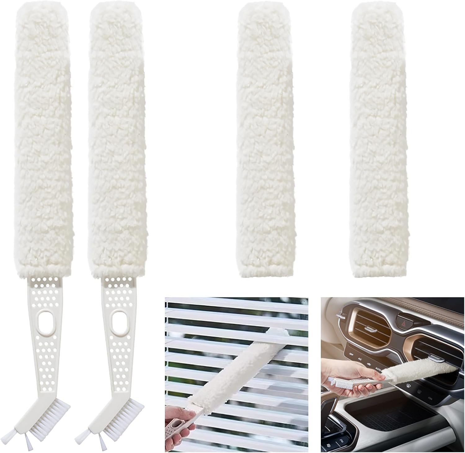 Air Conditioning Cleaning Brush,AC Vent Car Cleaner,Groove Gap Cleaning Tools,Blind Duster, Keyboard Window Cleaner Duster Brush with 2 Removable Microfiber Cloth Cover (2Pack)