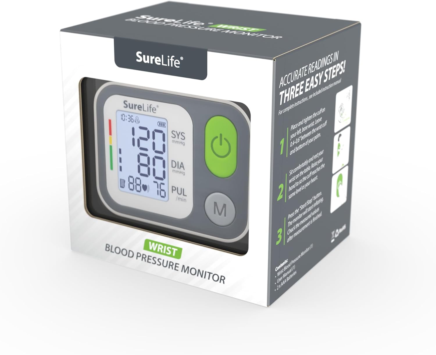 SureLife Classic Wrist Blood Pressure Monitor – (1 per Box) Green