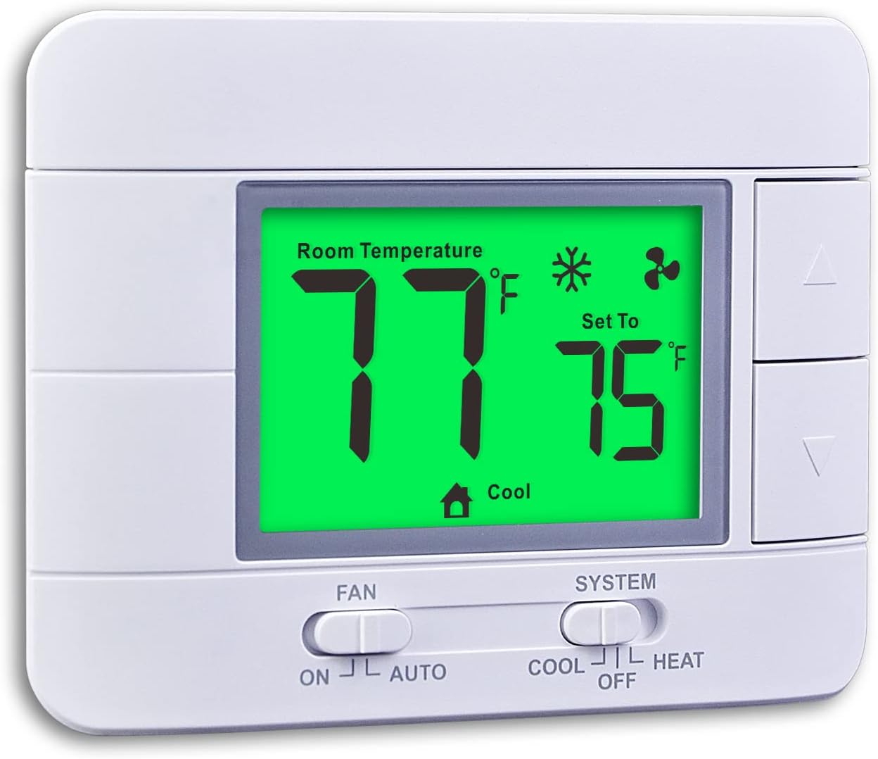 Upgraded Non Programmable Thermostats for Home 1 Heat/1 Cool Single Stage System, with Temperature & Humidity Monitor and Large Green LCD