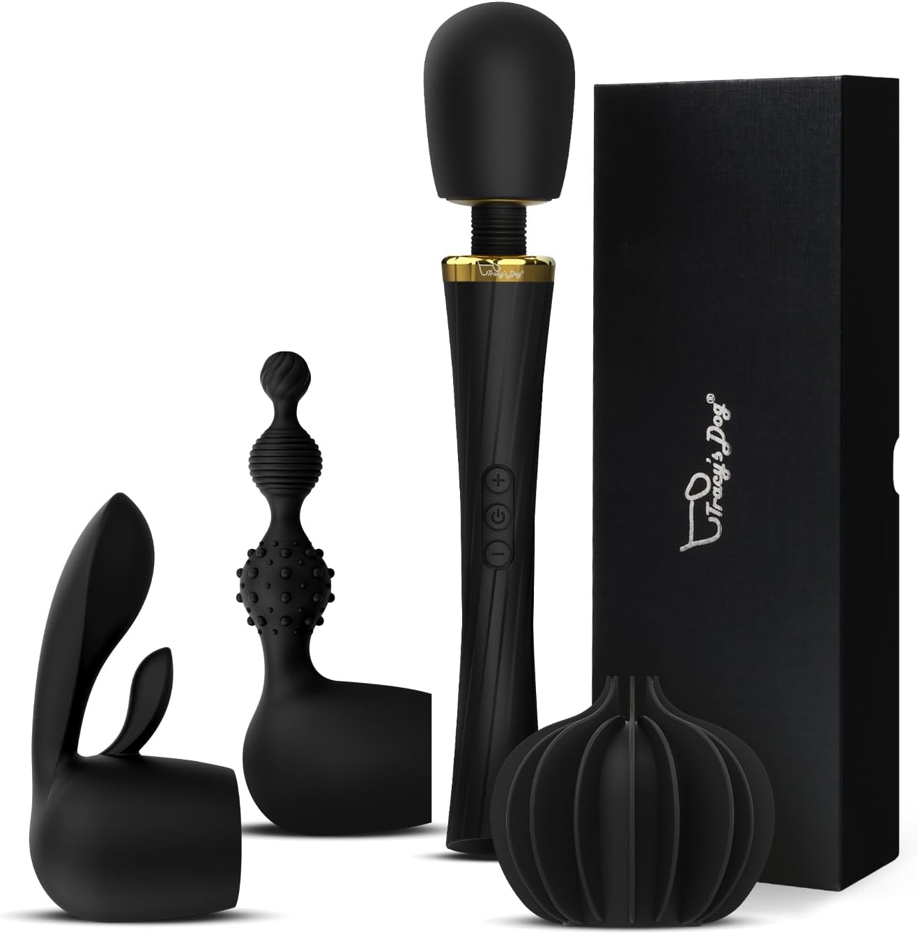 Tracy’s Dog Wand Vibrator Kit for Couples, Powerful Cordless Vibrating Wand with 3 Attachments for Clitoral, G-Spot & Anal Stimulation, 5 Vibration Modes & 3 Speeds, Adult Sex Toys for Women & Partner