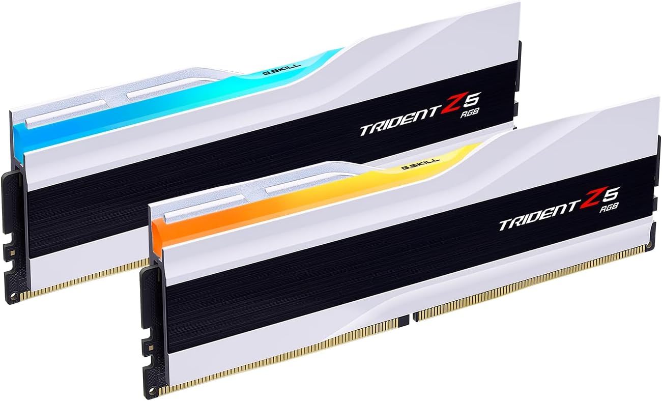 G.SKILL Trident Z5 RGB Series (Intel XMP 3.0) DDR5 RAM 32GB (2x16GB) 6400MT/s CL30-39-39-102 1.40V Desktop Computer Memory UDIMM – Matte White (F5-6400J3039G16GX2-TZ5RW)