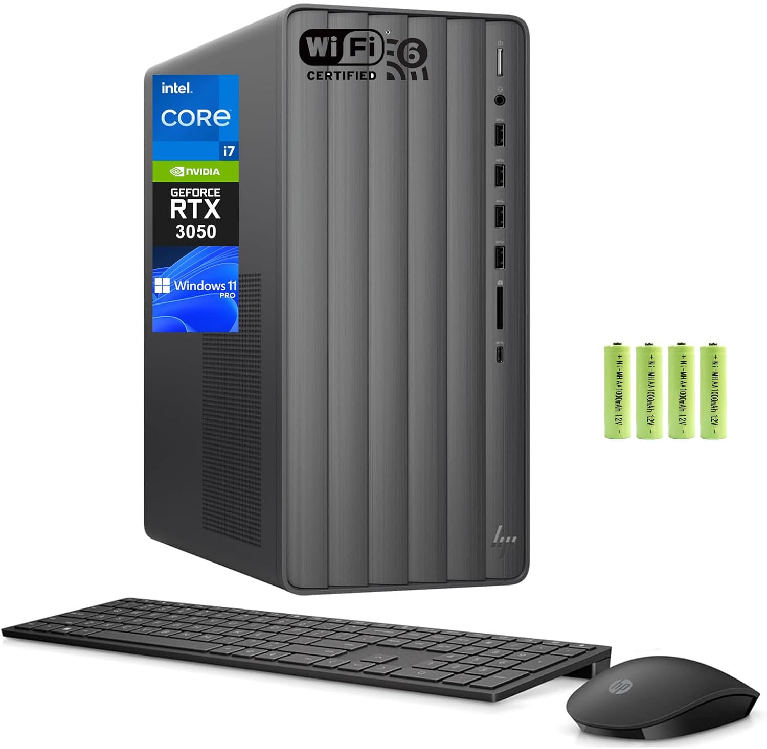 HP Envy TE01 Business Gaming Desktop PC, 12th Gen Intel Core i7-12700, 32GB RAM 1TB PCIE SSD, NVIDIA GeForce RTX 3050, Wi-Fi 6, Bluetooth, Type-C, Wireless Keyboard & Mouse, Windows 11 Pro, w/Battery