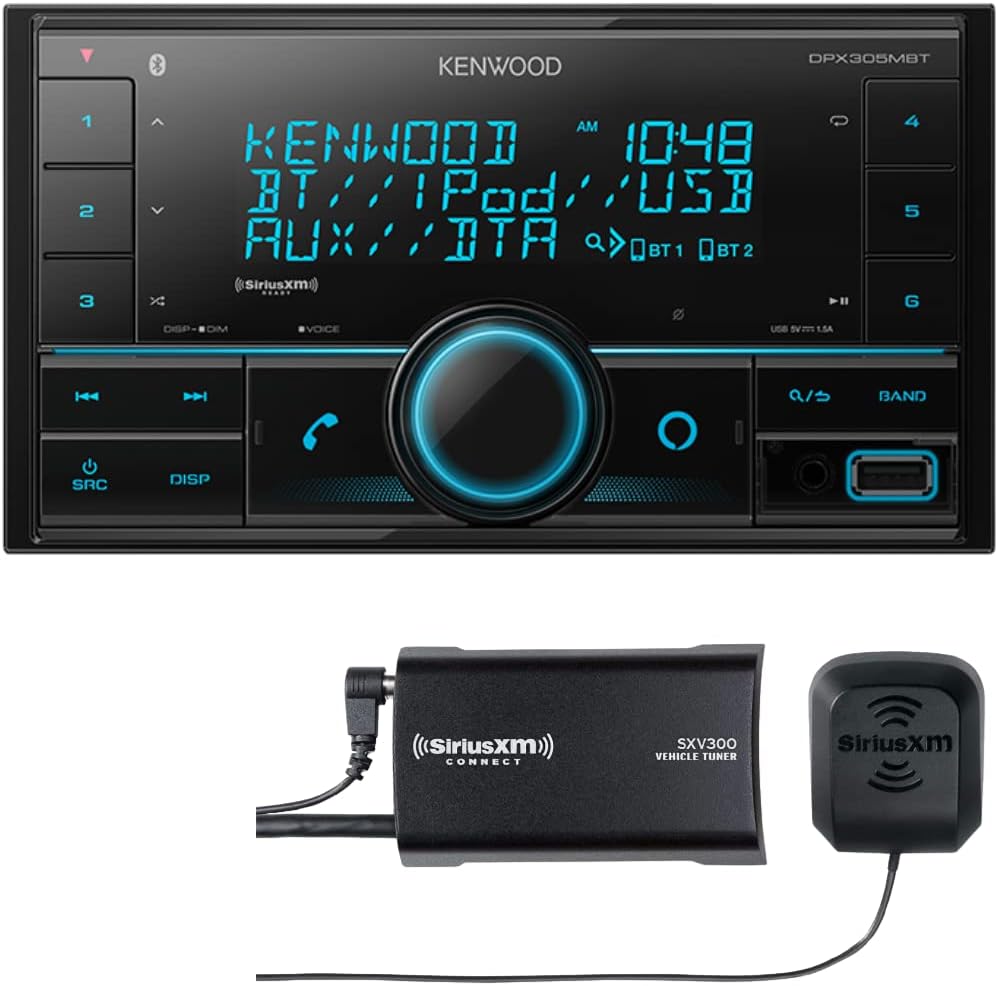 KENWOOD DPX305MBT Double DIN in-Dash Digital Media Receiver with Bluetooth (Does not Play CDs), Mechless Car Stereo Receiver, Amazon Alexa Ready – Black, Plus SXV300V1 SiriusXM Tuner