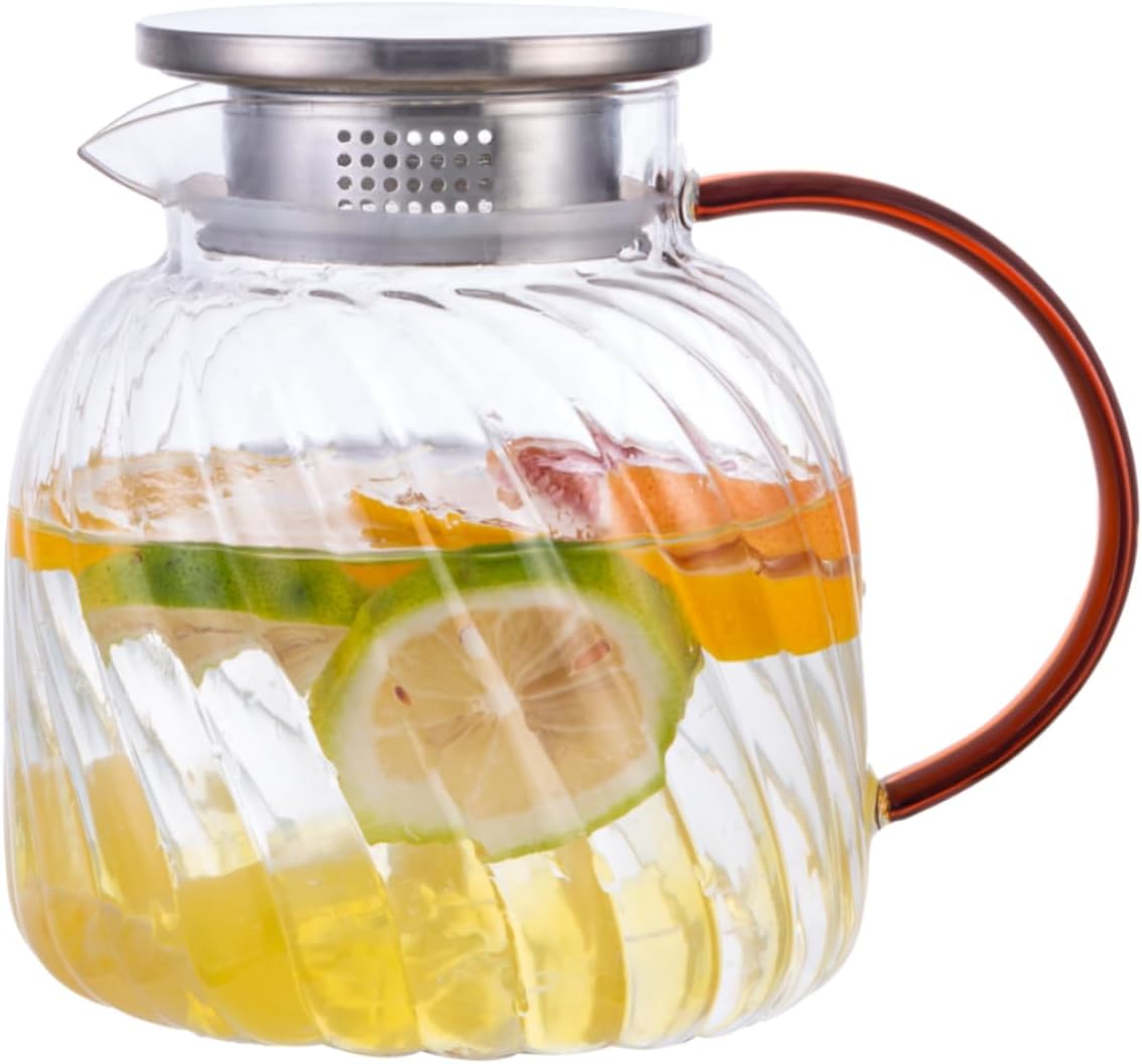 Glass Pitcher with Lid,47 oz/1400 ml Glass Water Pitcher,Pitchers for Drinks,Iced Tea Pitcher for Juice, Coffee, Milk, Hot Water and Tea