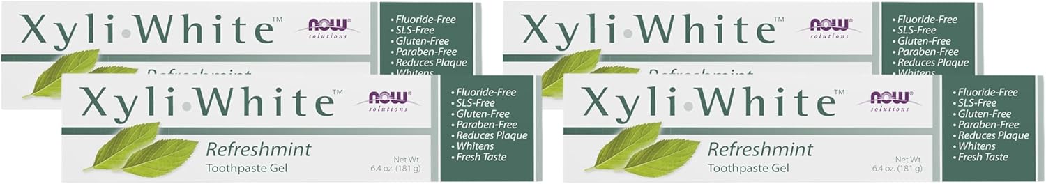 NOW Solutions, Xyliwhiteâ„¢ Toothpaste Gel, Refreshmint, Cleanses and Whitens, Fresh Taste, 6.4-Ounce (Pack of 4)