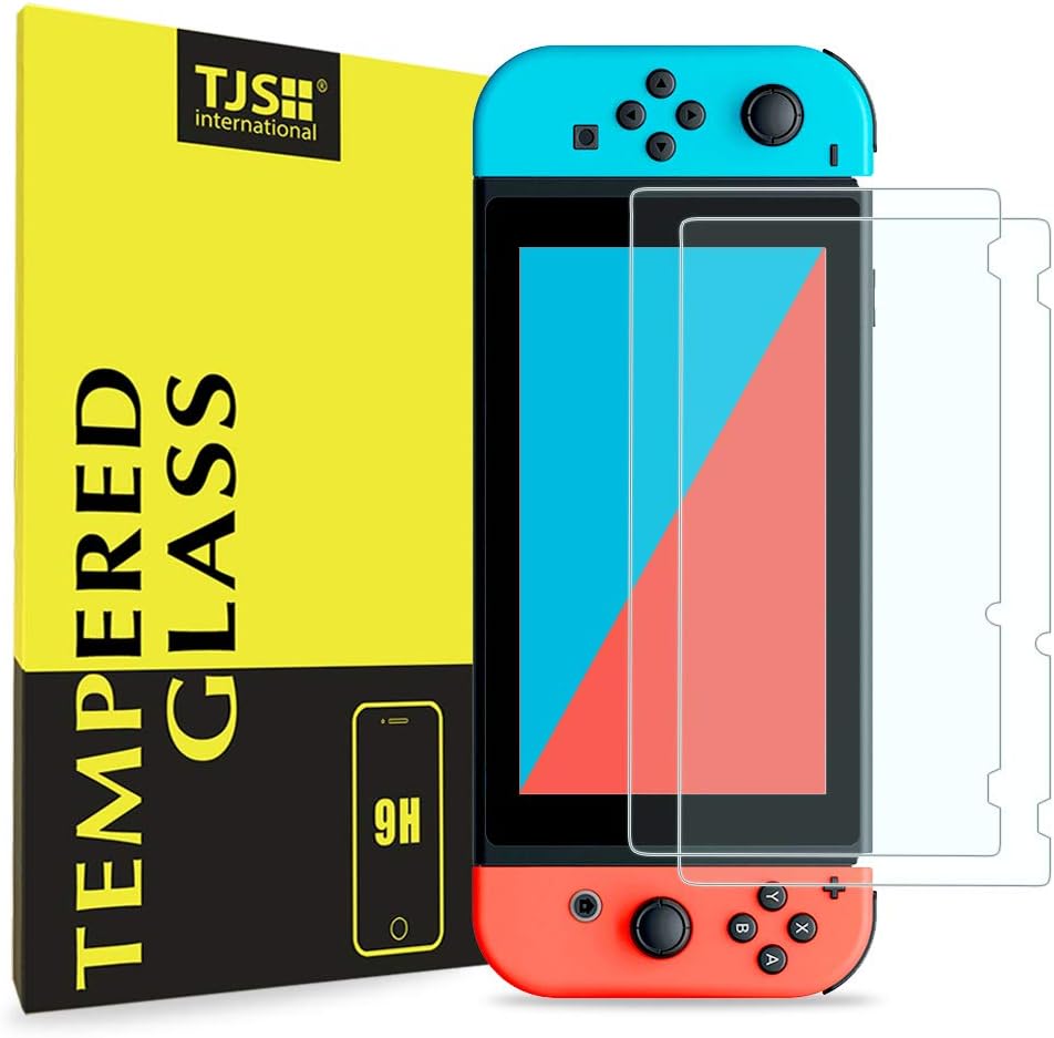 Nintendo Switch Screen Protector, TJS [Tempered Glass] [2-Piece] [Works While Docking] – 0.3mm Thickness/Bubble Free/Ultra Clear/9H Hardness/Anti-Scratch/Shatterproof/Anti-Fingerprint (Clear)