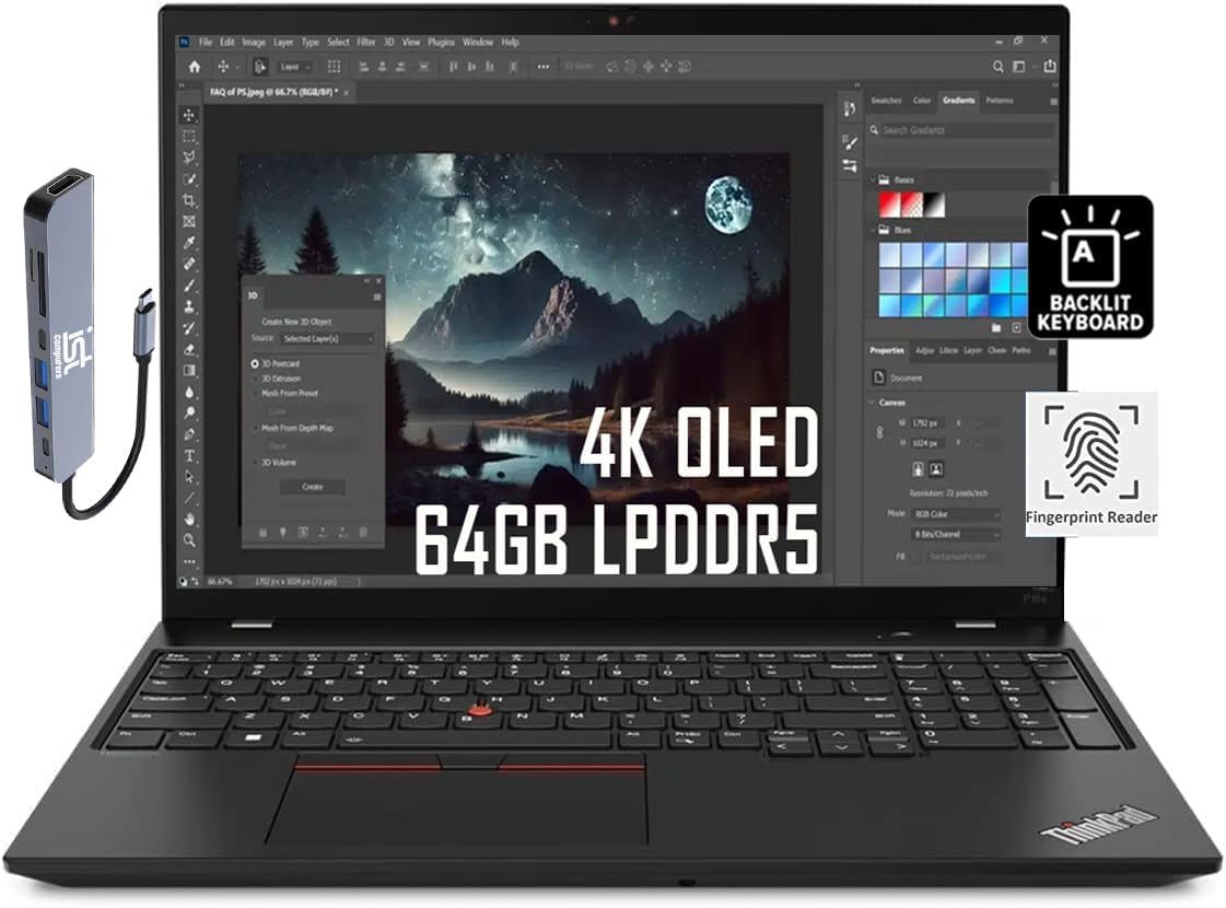 Lenovo ThinkPad P16s (16″ 4K OLED, AMD Ryzen 7 PRO 7840U, 64GB LPDDR5-6400 MHz, 4TB SSD, Radeon 780M) Mobile Workstation & Business Laptop, dTPM, Fingerprint, 5MP Webcam, IST Hub, Win 11 Pro, Black