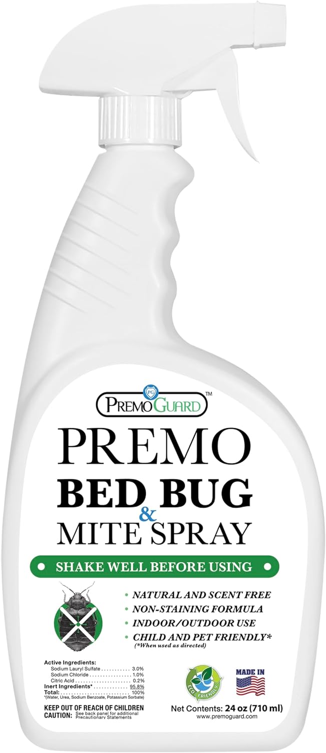 Bed Bug Killer Spray by Premo Guard 24 oz – Fast Acting Bed Bug Treatment – Stain & Scent Free – Child & Pet Safe – Best Extended Protection – Natural & Non Toxic Formula