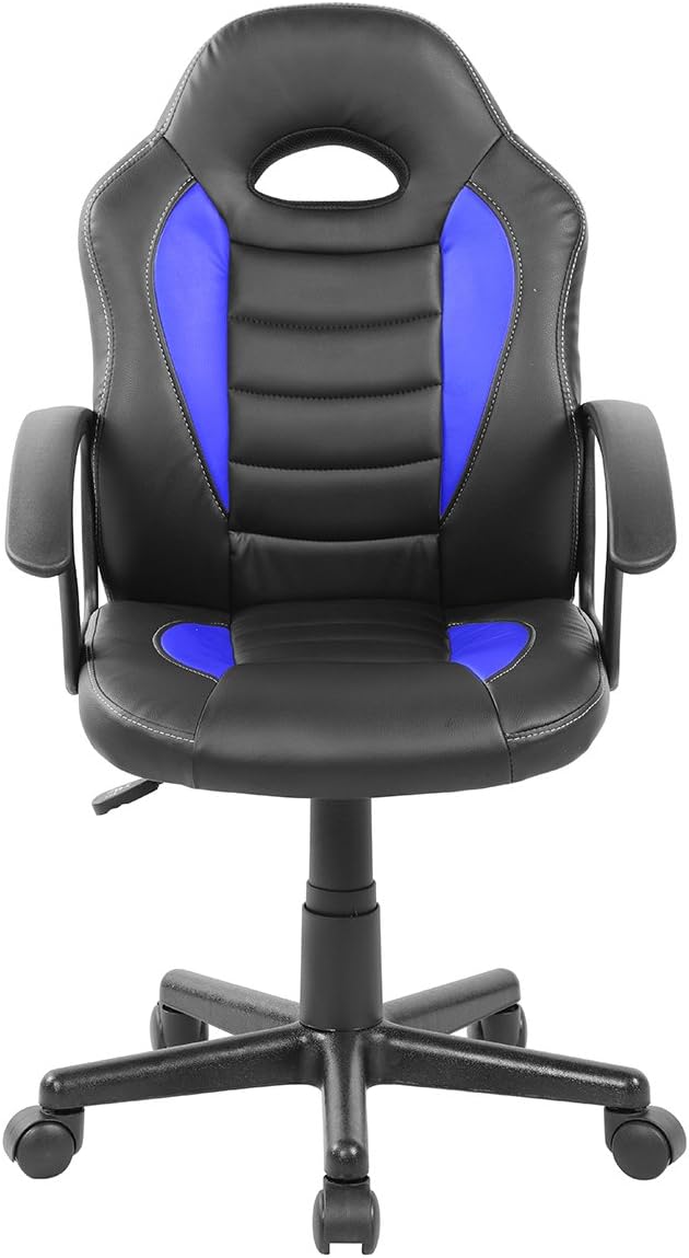 Techni Mobili Kid’s Gaming and Student Racer Chair with Wheels, Resemblance of a sport’s car interior, Polypropylene, Blue