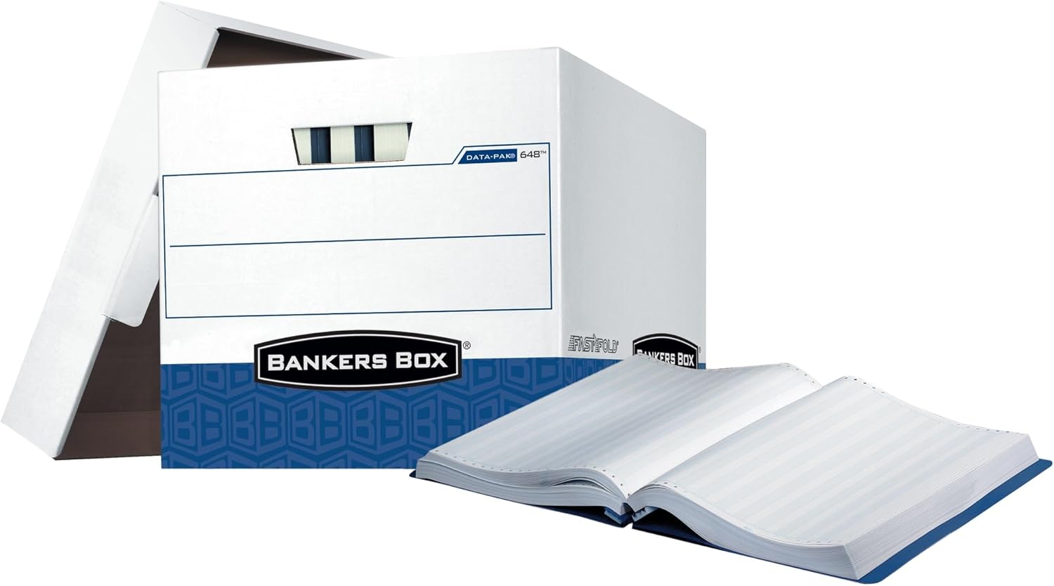 Bankers Box Data-Pak Storage Boxes, Letter Files, 13.75″ X 17.75″ X 13″, White/Blue, 12/Carton