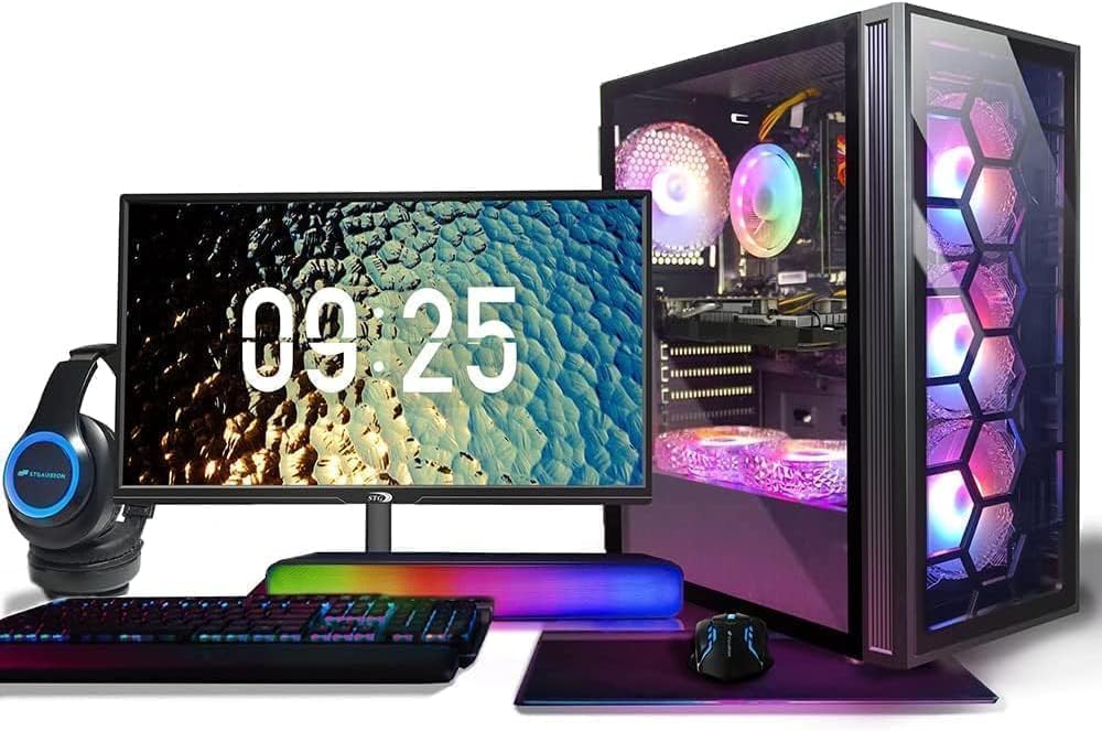 STGAubron Gaming PC Bundle with 24Inch FHD LED Monitor-GeForce RTX 2060S 8G, Intel Core i7 up to 3.9G, 32G, 1TB SSD, RGB Fan x6, RGB Sound Bar & Gaming Headset, Windows 10 Home