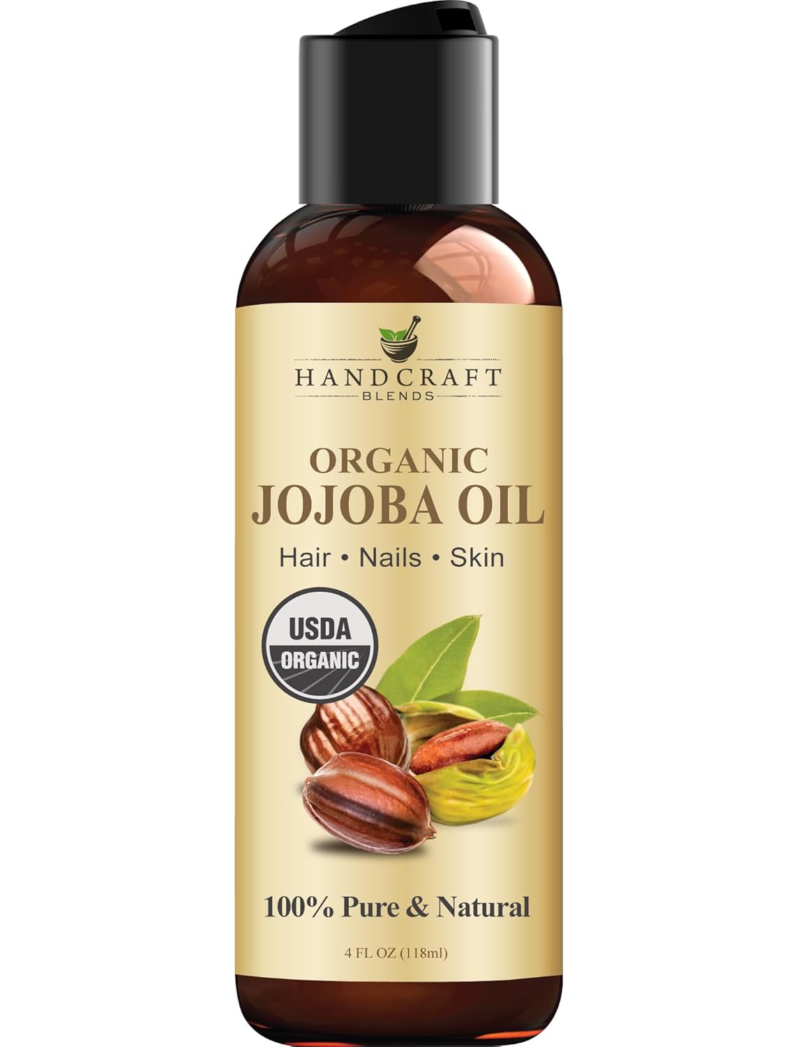 Handcraft Blends USDA Organic Jojoba Oil – 4 Fl Oz – 100% Pure and Natural – Premium Grade Oil for Skin and Hair – Anti-Aging Oil – Cold-Pressed and Hexane-Free