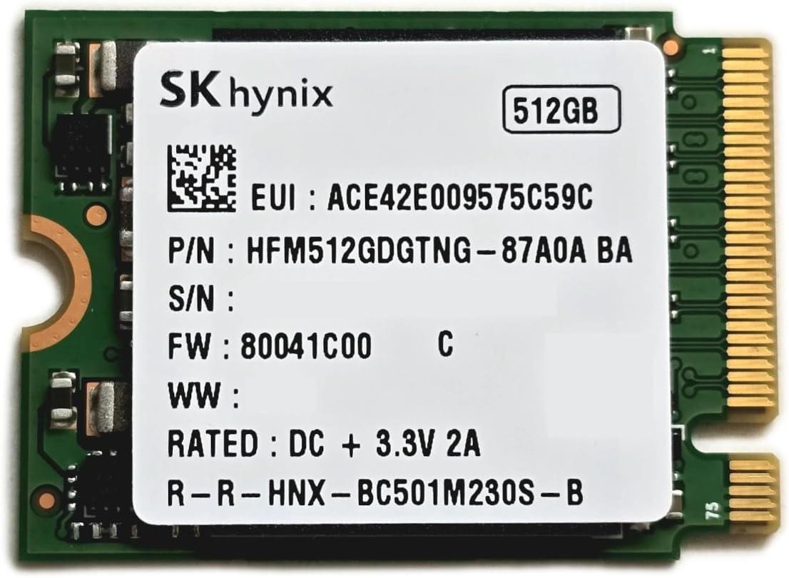 SK Hynix BC501 SSD 512GB M.2 2230 Gen3 x4 PCIe 3.0 HFM512GDGTNG-87A0A (FW: 80041C00) for Steam Deck Surface (Laptop Book Pro) Dell HP Lenovo Ultrabook