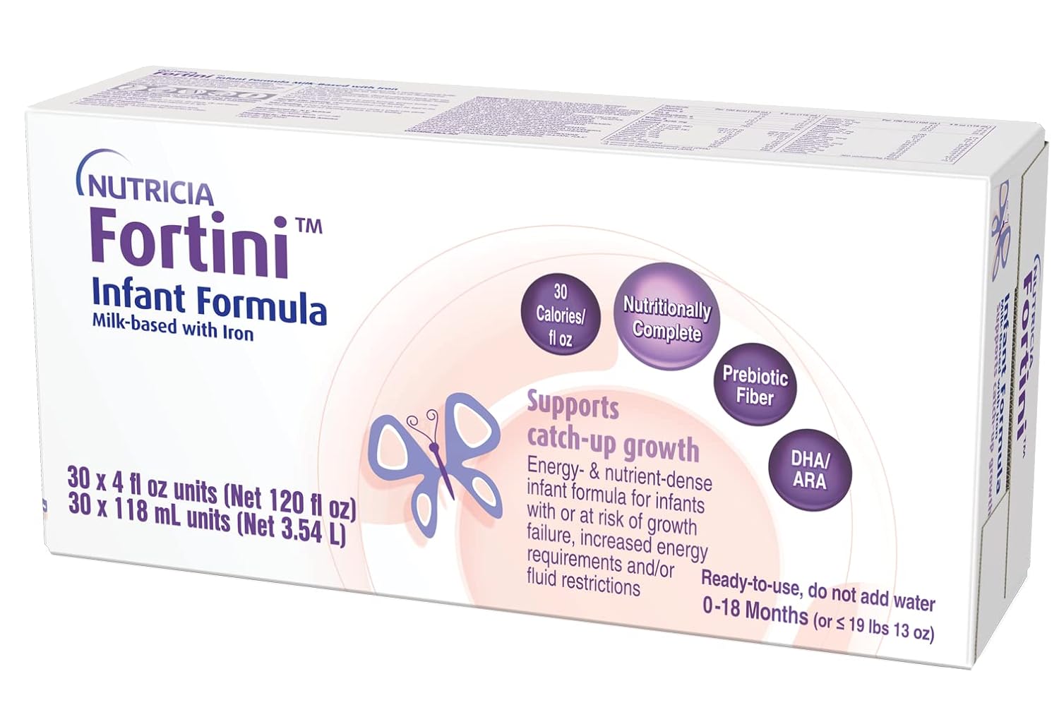 Nutricia Fortini Infant Formula – Milk-Based, Energy-and Nutrient-dense Baby Formula with Iron – 4 Fl Oz Carton (Case of 30)