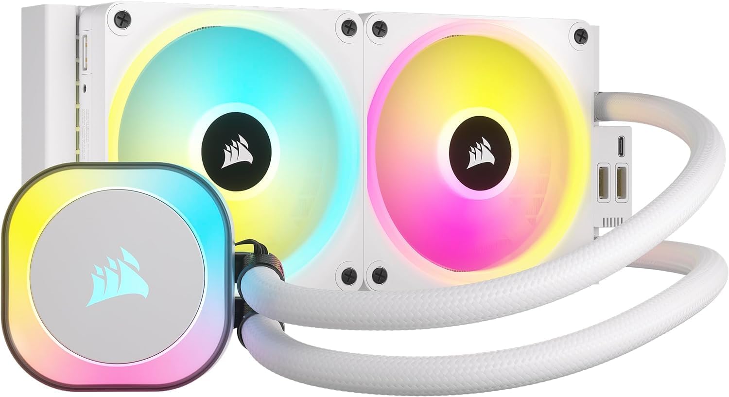 CORSAIR iCUE Link H100i RGB Liquid CPU Cooler – 240mm AIO – QX120 RGB Fans – Fits Intel® LGA 1700, AMD® AM5 – iCUE Link System Hub Included – White