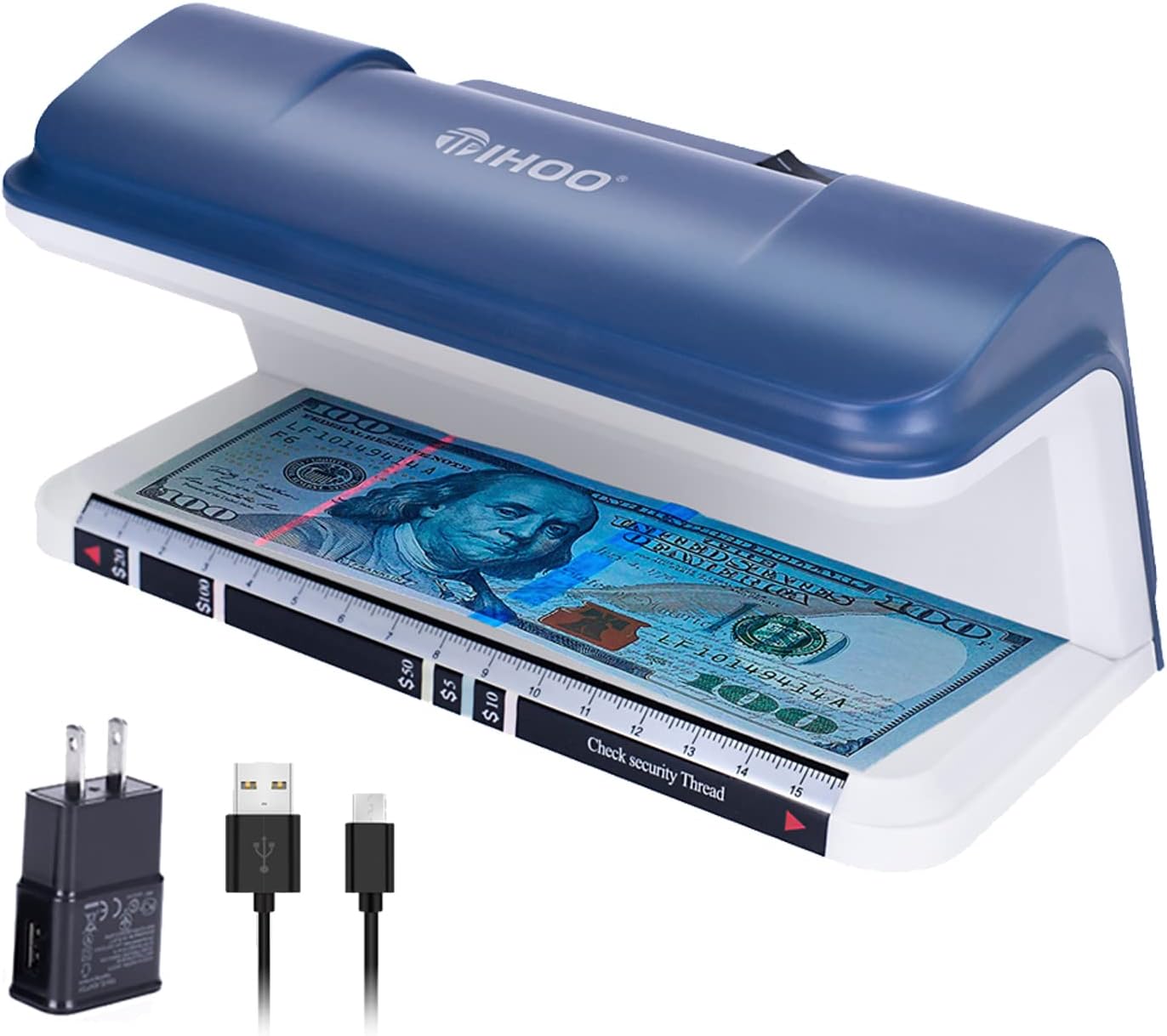 Counterfeit Bill Detector with LED UV Light, Money Marker Counterfeits Money Detector, Fake Money Detector Machine for Bill, Blue