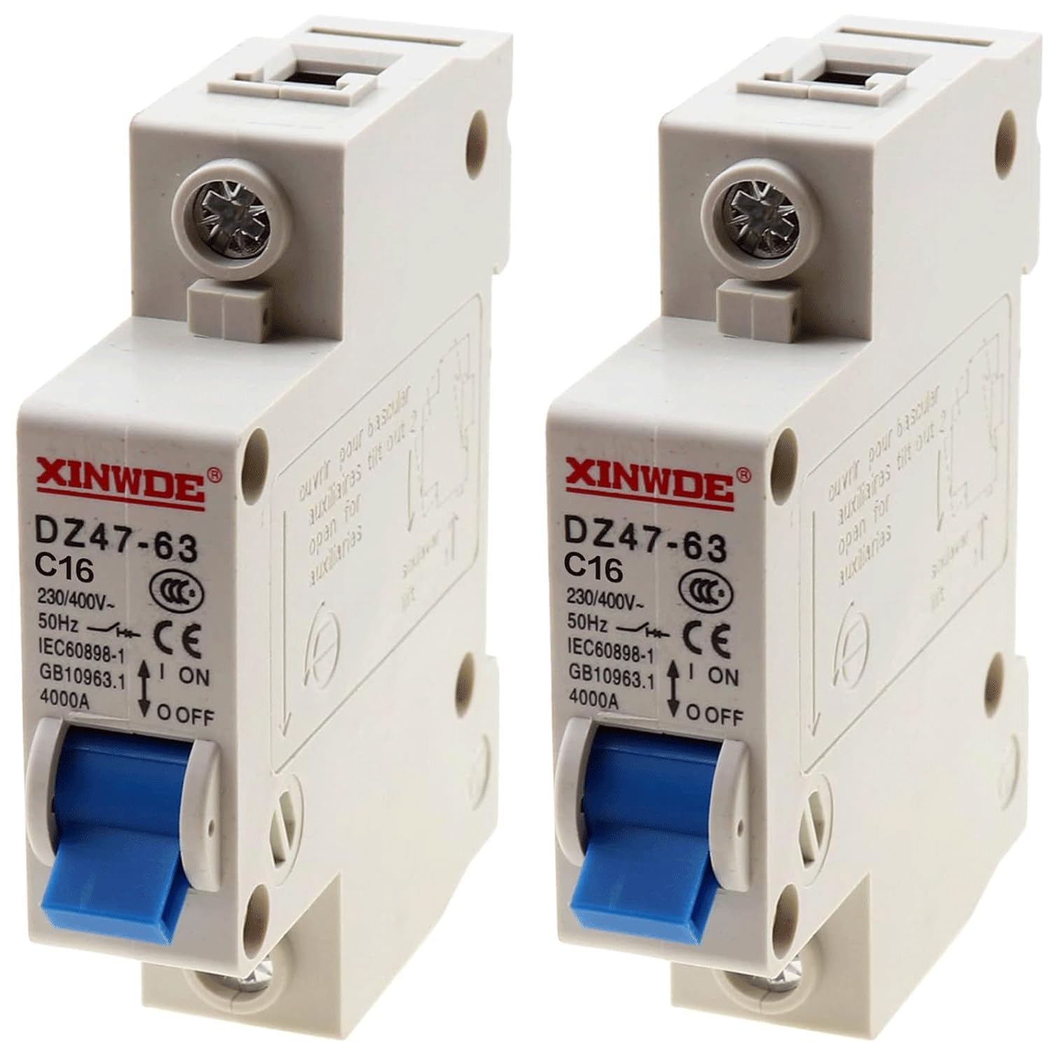 2pcs 1 Pole 230/400V Low-Voltage Miniature Circuit Breaker 16A Din Rail Mount DZ47-63 C16 (16A)