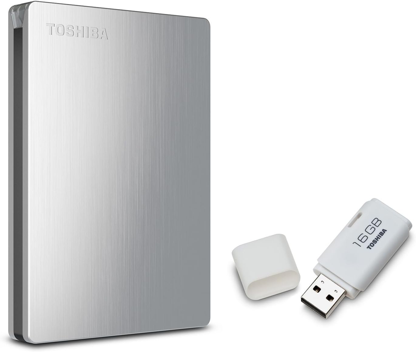 Toshiba Canvio Slim II 1.0 TB Portable Hard Drive with Bonus 16GB USB Flash Drive – Brushed Aluminum