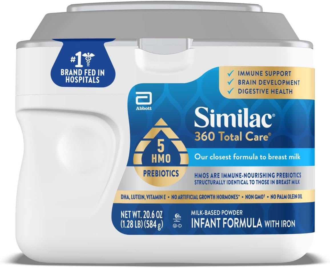 Similac® 360 Total Care®* Infant Formula, Has 5 HMO Prebiotics, Our Closest Prebiotic Blend to Breast Milk, Non-GMO,‡ Baby Formula Powder, 20.6-oz Tub