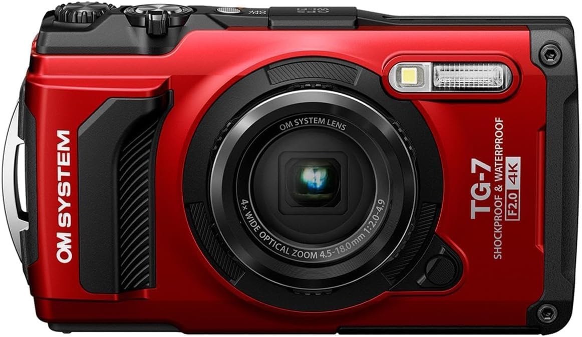 OM SYSTEM Tough TG-7 Red Underwater Camera, Waterproof, Freeze Proof, High Resolution Bright, 4K Video 44x Macro Shooting (Successor Olympus TG-6)