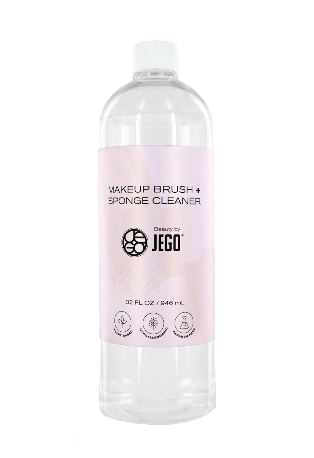 JEGO Makeup Brush + Sponge Cleaner Solution – Ideal for Removing Makeup, Dirt, & Oil – Make Up Brush Cleanser – Hypoallergenic & Plant-Based Solution – 32 Oz