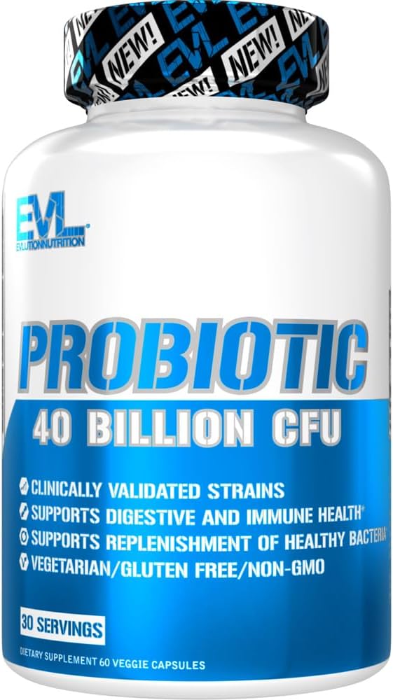 Evlution Nutrition Probiotic – 40 Billion CFU – Supports Digestive + Immune Health – Probiotic Supplement for Men & Women – Vegetarian, Gluten Free & Non-GMO – 30 Servings – 60 Veggie Capsules