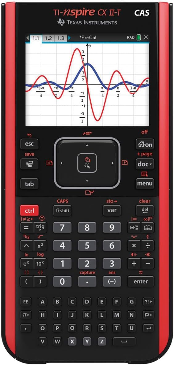 Texas Instruments TI-Nspire CX II-T CAS 800 Functions Colour Graphing Calculator 3D Black Red