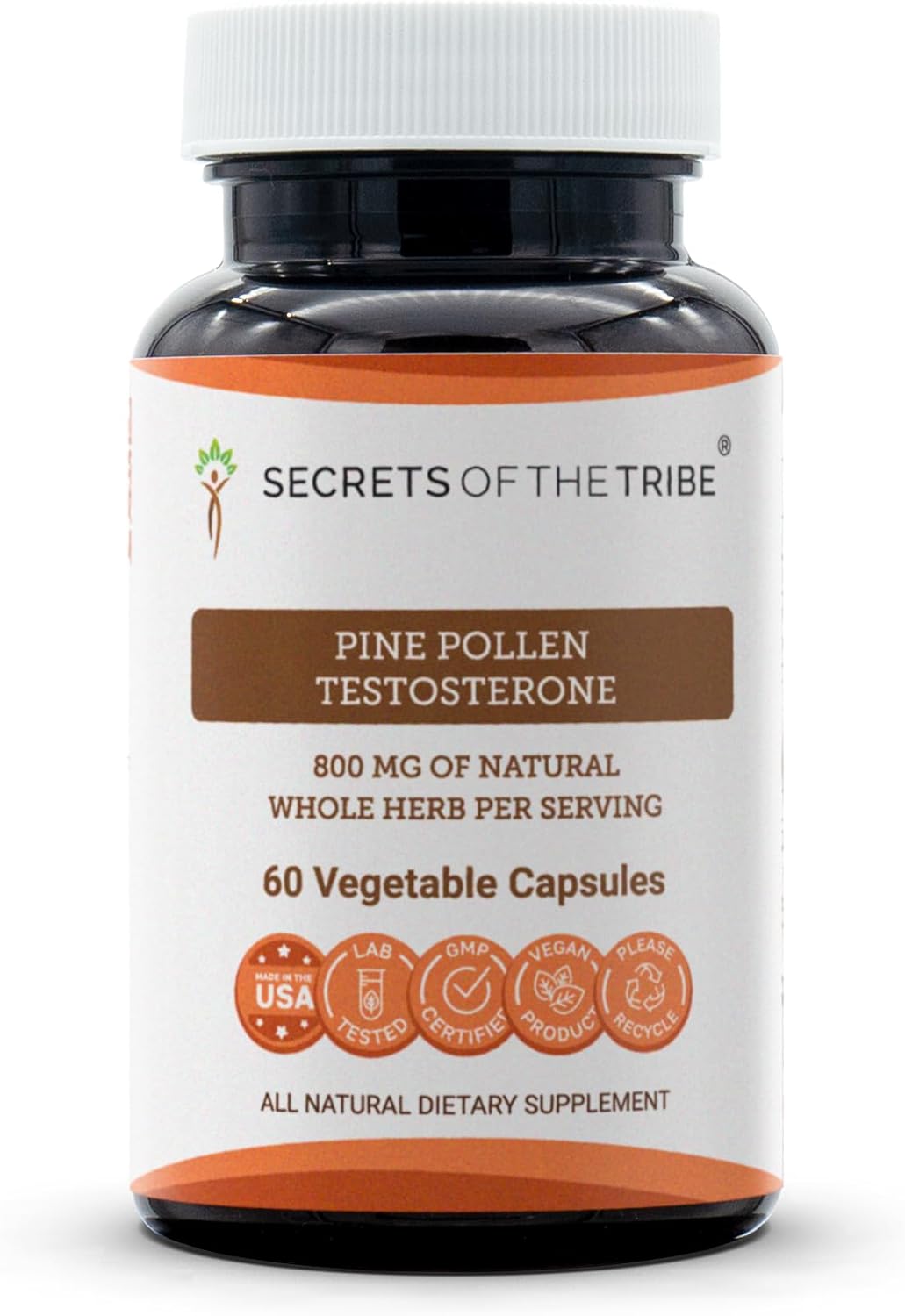 Secrets of the Tribe Pine Pollen Testosterone 60 Capsules, Made with Vegetable Capsules and Pine Pollen (Scots Pine, Pinus Sylvestris) Dried Pollen (60 Capsules)