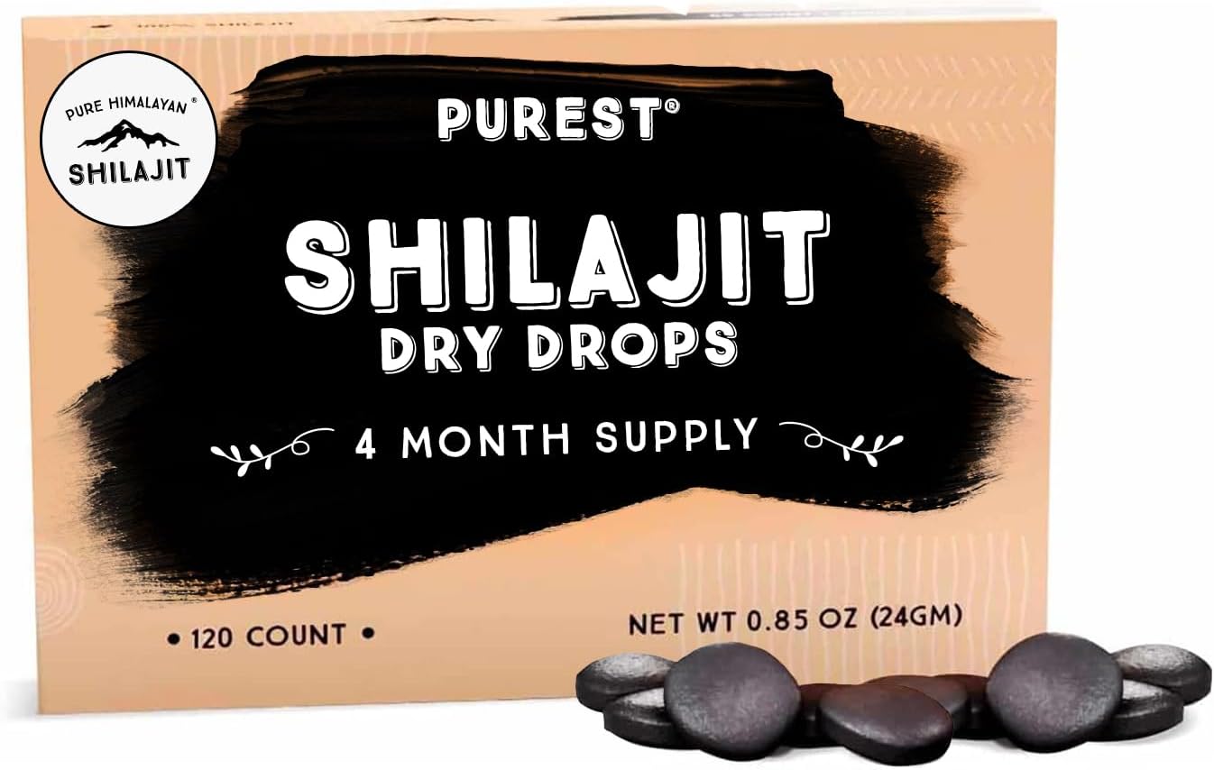 Pure Himalayan Shilajit Dry Drops, 100% Pure Natural Shilajit, Grade A, Max Potency 85+ Clean Trace Minerals & Fulvic Acid for Energy, Metabolism & Immune Support Supplement for Men & Women (120 tabs)