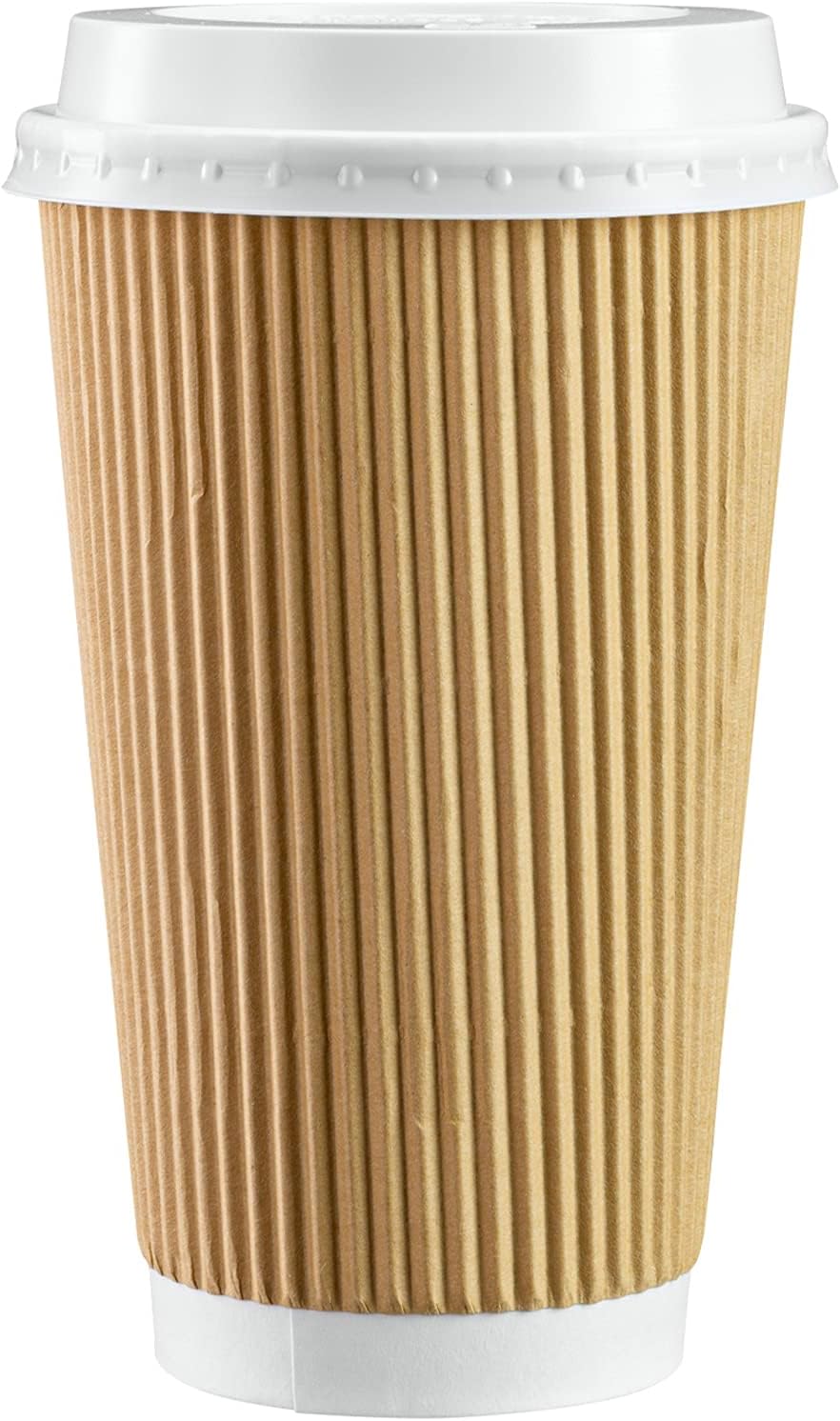 Comfy Package [16 oz. – 50 Sets Insulated Kraft Ripple Paper Hot Cups, Disposable Coffee Cups With Lids – Ideal for Hot Beverages, Travel, and Office Use