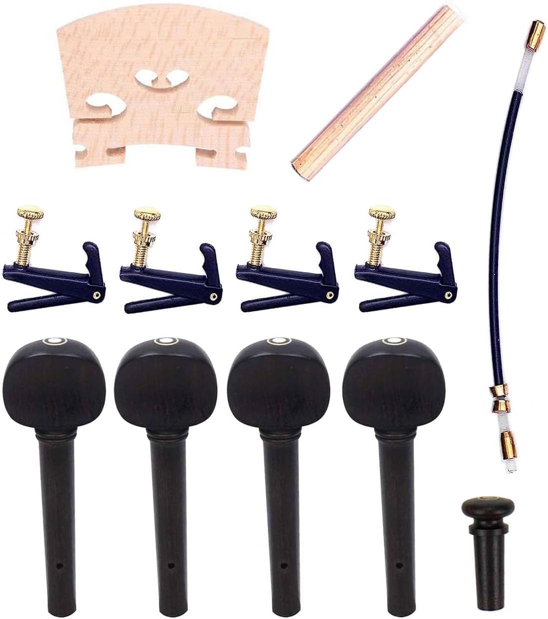 4/4 Violin Parts Fine Tuners Tuning Pegs Sound Post Tailgut Endpin Bridge Violin Accessory Kit 12 Pieces