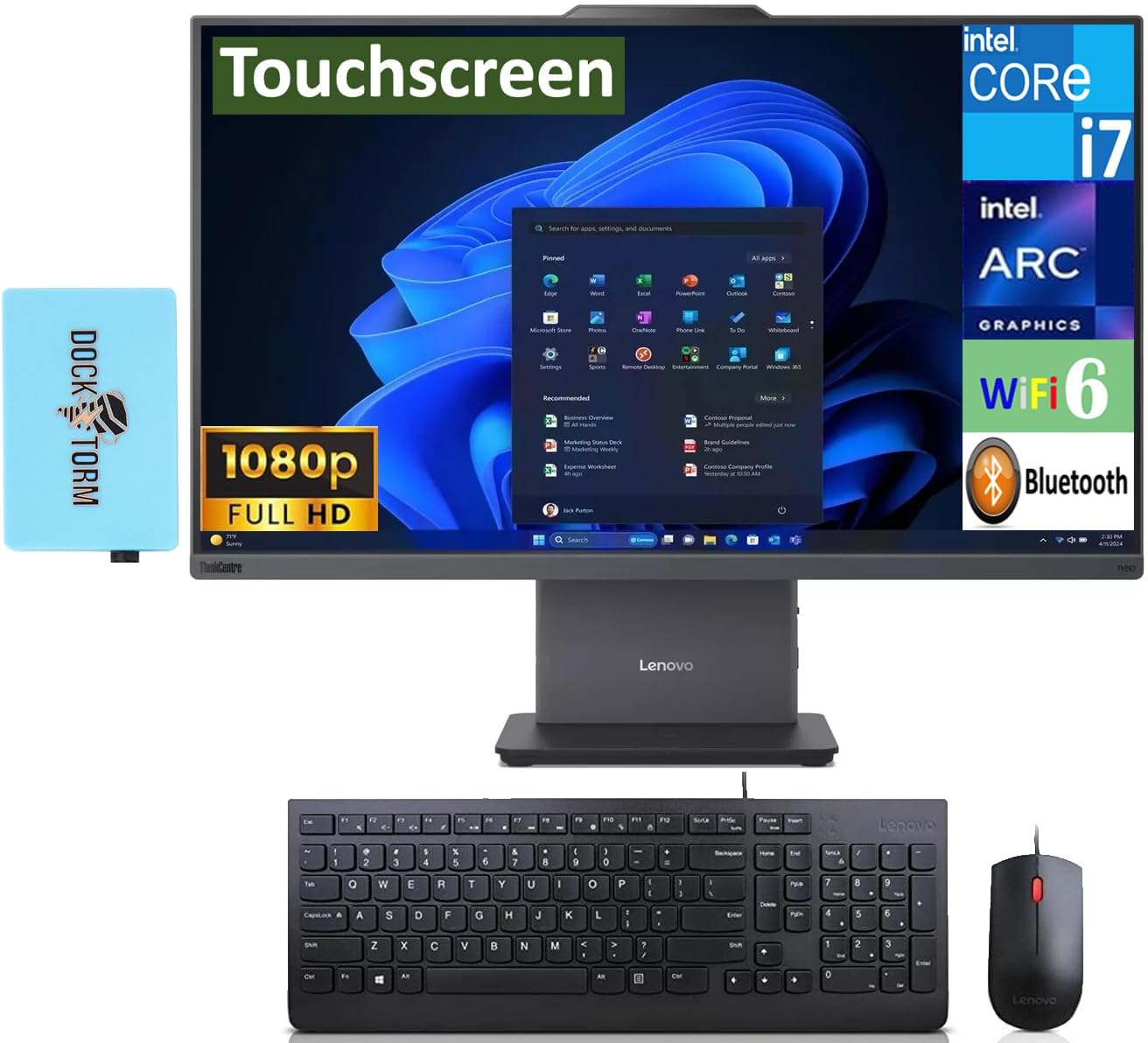 Lenovo ThinkCentre Neo All-in-One Business Desktop, 27″ 100Hz Touch FHD Display (Intel i7-13620H, 64GB DDR5, 512GB SSD, WiFi 6, 5MP IR Webcam, W11P) w/Wired Keyboard, Mouse & DKZ USB Port Expander