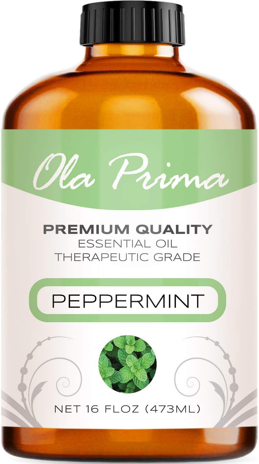 Ola Prima Oils – Peppermint Essential Oil – 16 oz Therapeutic Grade Essential Oil for Aromatherapy, Diffuser, Cleaning, Lotions, Creams, Bath Bombs, Scrubs, Candles – Aromatherapy Oil Peppermint