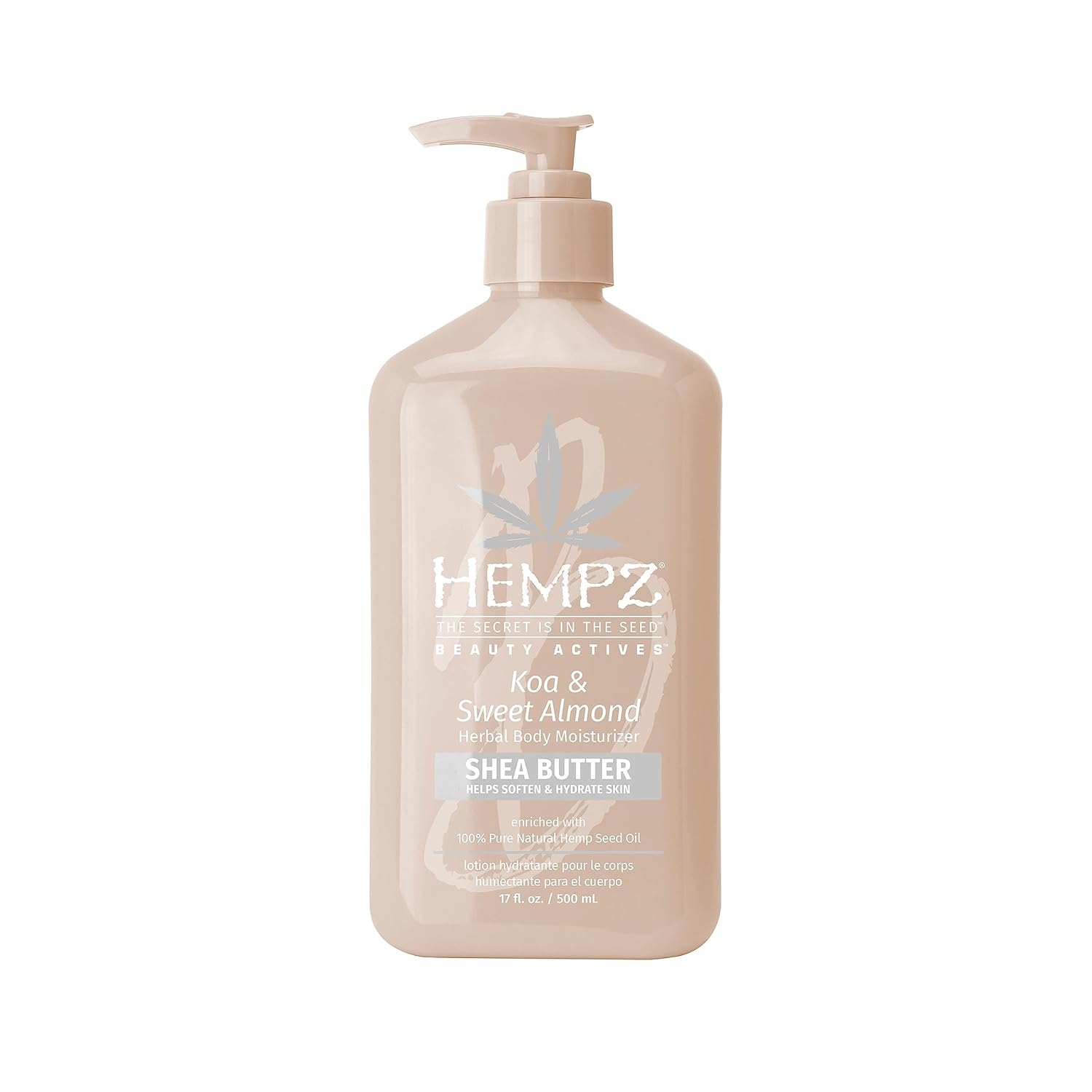 Hempz Smoothing Herbal, Koa & Sweet Almond Body Moisturizer, 17 Fl Oz (Pack of 1), Pink